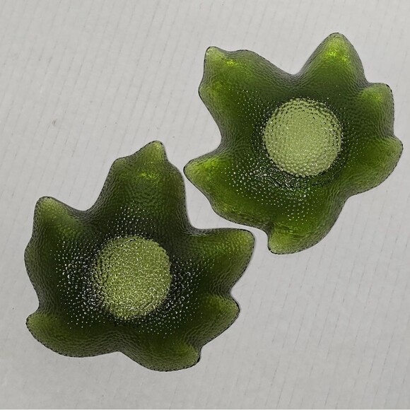 HALLMARK SUMMER AUTUMN MAPLE LEAF TEA LIGHT CANDLE HOLDERS GREEN GLASS - Picture 5 of 9